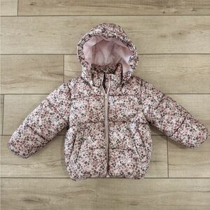 H&M Toddler Floral Pink Puffer Jacket - Size 3/4T